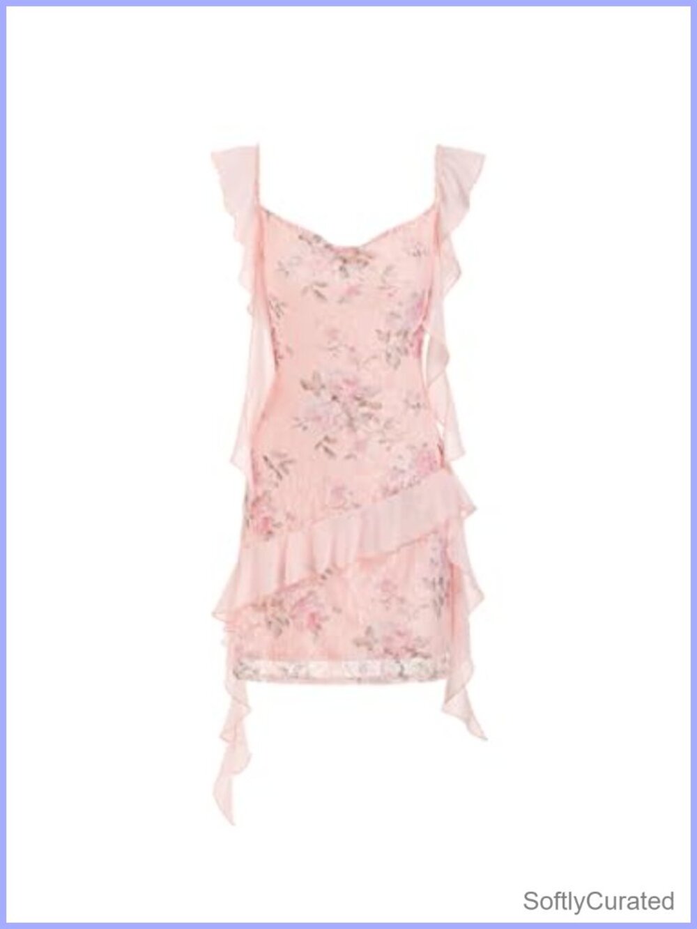 Floral Mini Dress Ruffle Cowl Neck Sleeveless Summer Wedding Guest
